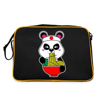 Panda Kawaii Tokio Japan Kami Ramen Eiernudeln - Retro Tasche - Schwarz/Gold - Hinten