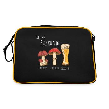 Pils Bier Kleine Pilzkunde Pilze sammeln - Retro Tasche - Schwarz/Gold - Hinten
