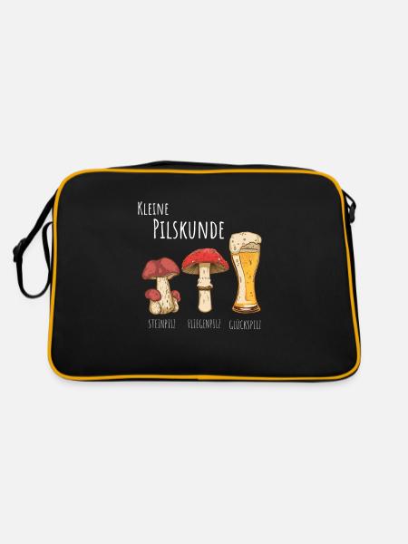 Pils Bier Kleine Pilzkunde Pilze sammeln - Retro Tasche - Schwarz/Gold - Hinten