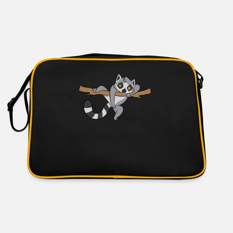 Süßes Lemuren Baby Tier Lemur - Retro Tasche - Schwarz/Gold