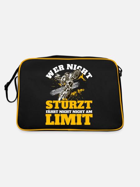 Motorrad Motocross - Retro Tasche - Schwarz/Gold - Hinten
