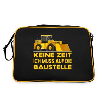Keine Zeit Ich Muss Auf Die Baustelle - Retro Tasche - Schwarz/Gold - Hinten