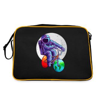 Weltraum Astronaut Fahrrad Mond Mars Erde Planeten - Retro Tasche - Schwarz/Gold - Hinten