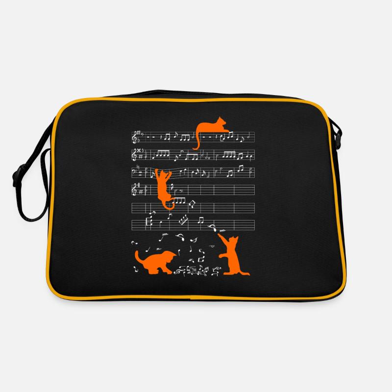 Cute cat musical note orange notes musician - Retro Bag - black/gold