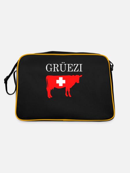 Grüezi Schweiz Flagge Schweizerdeutsch Geschenk - Retro Tasche - Schwarz/Gold - Hinten