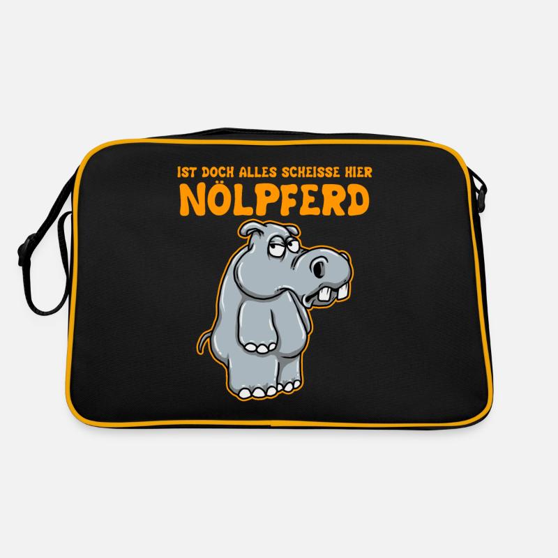 Ist Doch Alles Scheisse Hier - Nölpferd Nilpferd - Retro Tasche - Schwarz/Gold