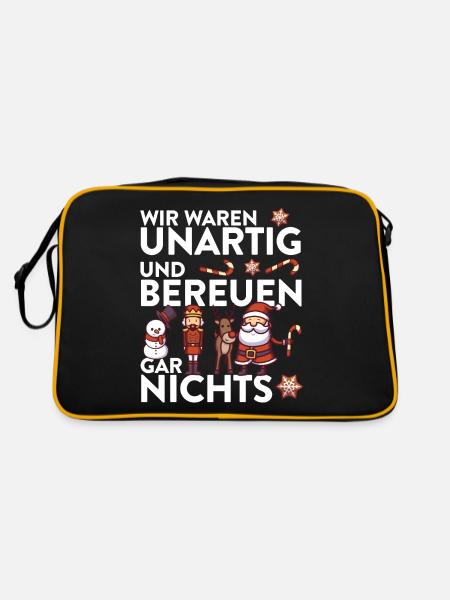 Weihnachtsmann Rentier XMAS Spruch Design - Retro Tasche - Schwarz/Gold - Hinten