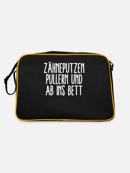 Zähneputzen Pullern & Ab Ins Bett - Schlafen Gehen - Retro Tasche - Schwarz/Gold - Hinten
