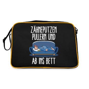 Zähneputzen Pullern & Ab Ins Bett - Schlafen Gehen - Retro Tasche - Schwarz/Gold - Hinten