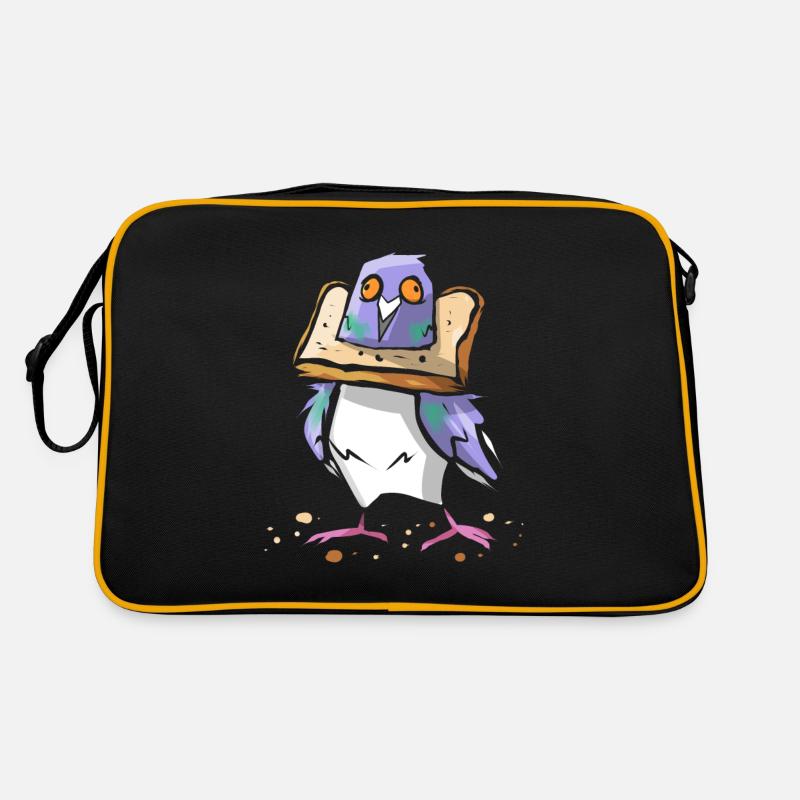Lustige Taube mit Brot - Tauben Flüsterer Vogel - Retro Tasche - Schwarz/Gold