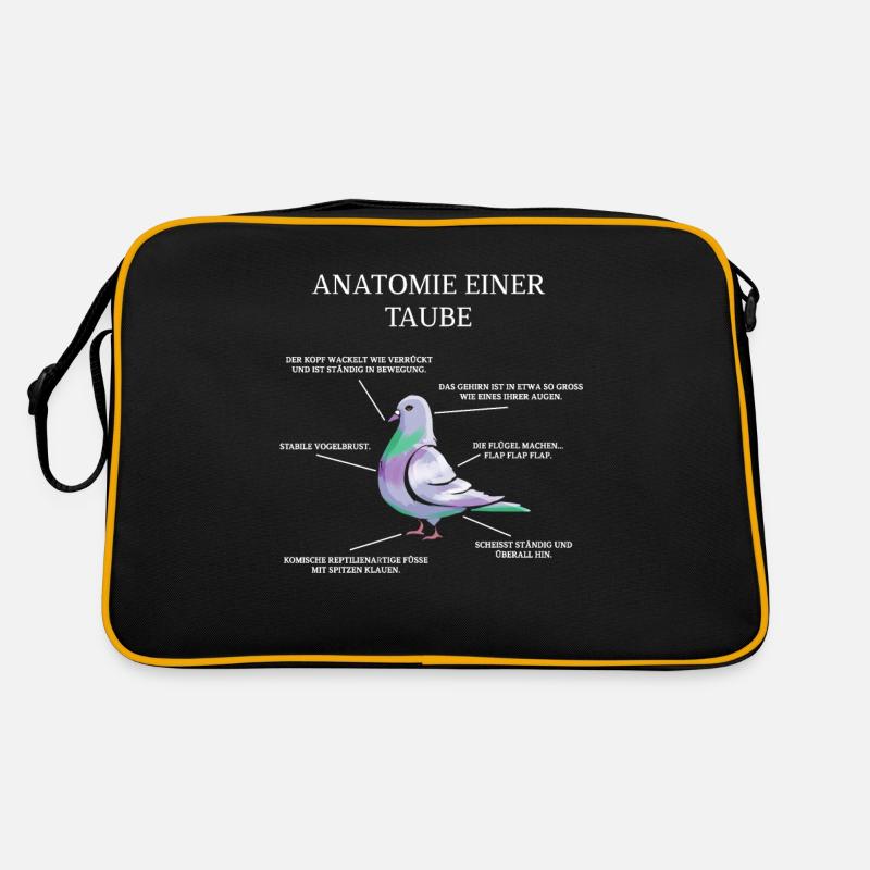 Anatomie einer Taube - Brieftaube Tauben Flüsterer - Retro Tasche - Schwarz/Gold