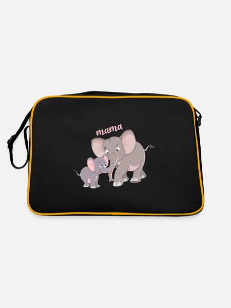 Niedliche Elefanten Mama Kind Bindung - Retro Tasche - Schwarz/Gold - Hinten