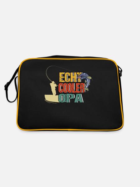 Angler Opa Rentner Vatertag Lustig Spruch Geschenk - Retro Tasche - Schwarz/Gold - Hinten