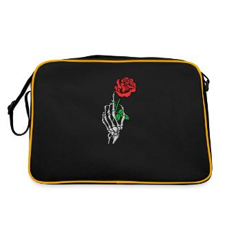 Skeleton hand red roses tattoo style bone hand - Retro Bag - black/gold - Back