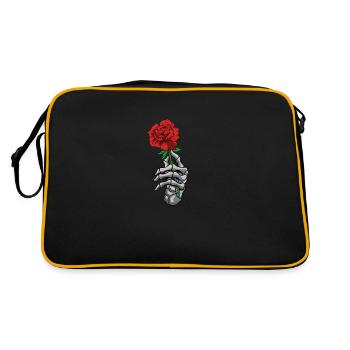 Skeleton hand red roses tattoo style bone hand - Retro Bag - black/gold - Back