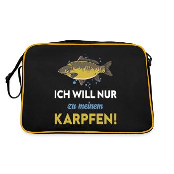 ich will nur zu meinem Karpfen! - Retro Tasche - Schwarz/Gold - Hinten