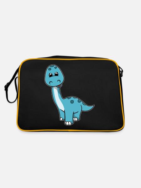 Netter Kleiner Lächelnder Dinosaurier - Retro Tasche - Schwarz/Gold - Hinten