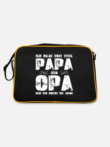 Stolzer Papa Und Opa Rockt Beide Titel Mit Stolz - Retro Tasche - Schwarz/Gold - Hinten