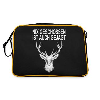Nix Geschossen Ist Auch Gejagt Jäger Hirsch - Retro Tasche - Schwarz/Gold - Hinten