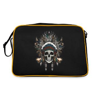 Native American Chief Schädel Skelett Geschichte - Retro Tasche - Schwarz/Gold - Hinten
