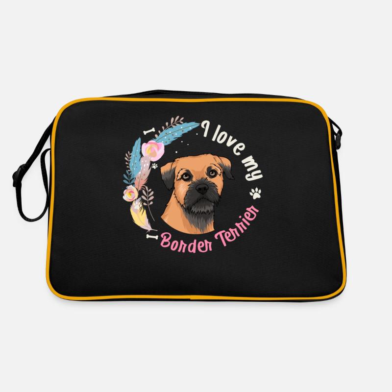 Border Terrier - Retro Tasche - Schwarz/Gold
