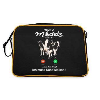 Kühe Landwirt Bauer Kuh Design Geschenkidee - Retro Tasche - Schwarz/Gold - Hinten