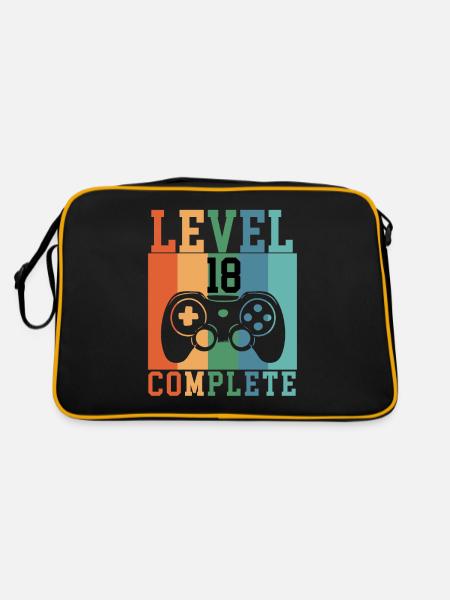 Geburtstag Level 18 complete gaming - Retro Tasche - Schwarz/Gold - Hinten