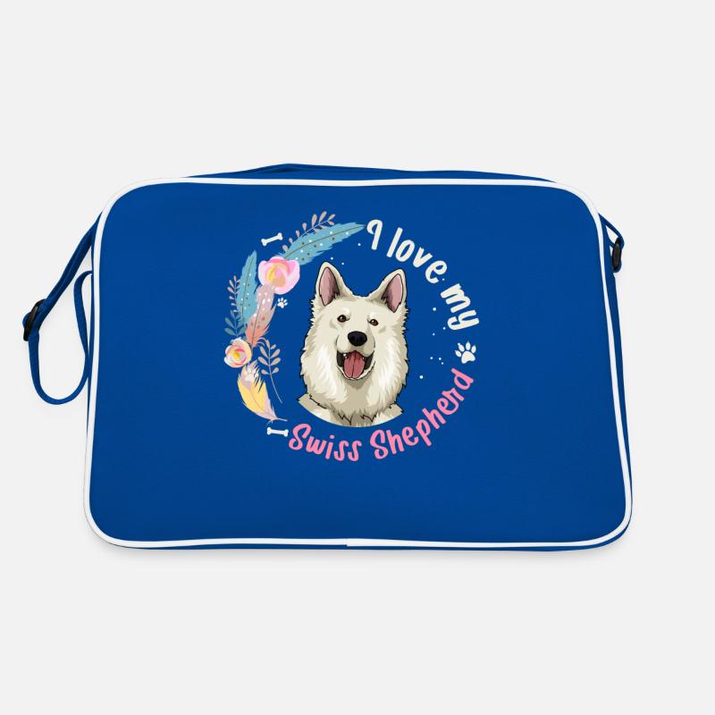 Geschenkidee Weißer Schweizer Schäferhund Retro Tasche