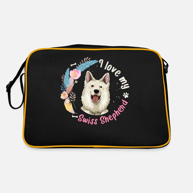 Gift idea White Swiss Shepherd Dog - Retro Bag - black/gold