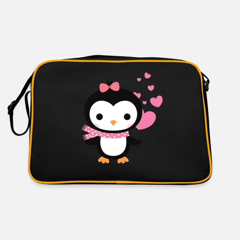 Süsser Pinguin mit Herzen feiert die Liebe Retro Tasche