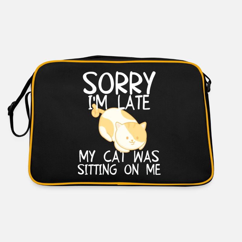 Tut mir leid, dass ich zu spät bin. Meine Katze saß auf mir - Retro Tasche - Schwarz/Gold