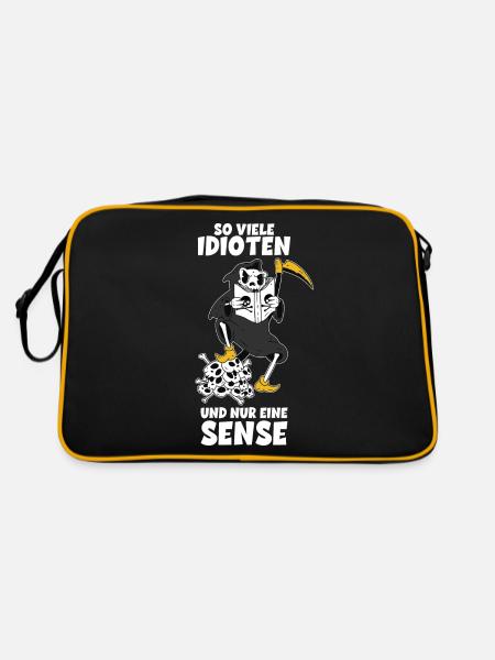 Totenkopf Sensenmann Lustige Geschenkidee Sprüche - Retro Tasche - Schwarz/Gold - Hinten