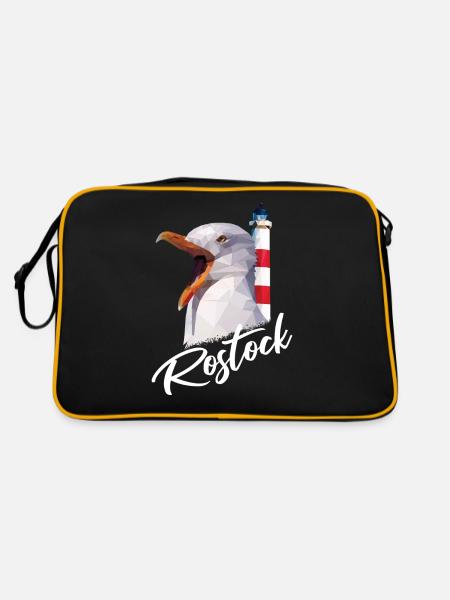 Rostock Hansestadt Rostocker Rostockerin Geschenk - Retro Tasche - Schwarz/Gold - Hinten