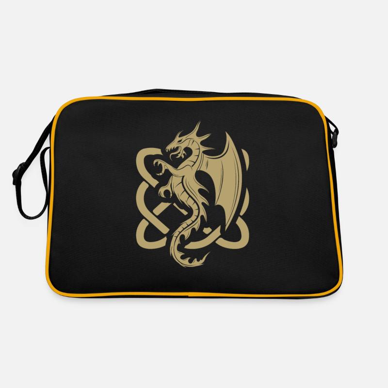 Celtic Dragon Irish Folk Dragon Graphic - Retro Tasche - Schwarz/Gold