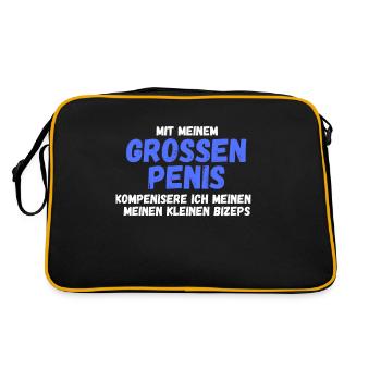 Lustiger Spruch sex penis kleiner Bizeps Geschenk - Retro Tasche - Schwarz/Gold - Hinten