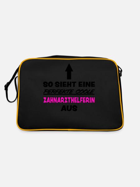 Zahnarzthelferin Lustiger Spruch Zahnarzt Geschenk - Retro Tasche - Schwarz/Gold - Hinten