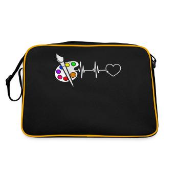 Paint Brush Palette Heartbeat Funny Artist Painter - Retro Tasche - Schwarz/Gold - Hinten