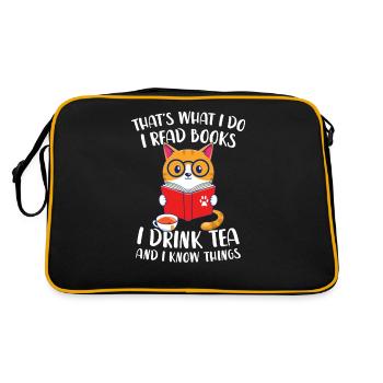 Bücher Lesen Leseratte Bücherwurm Lesefan Tee - Retro Tasche - Schwarz/Gold - Hinten