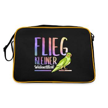 Flieg kleiner Wellensittich Haustier Vogel Motiv - Retro Tasche - Schwarz/Gold - Hinten