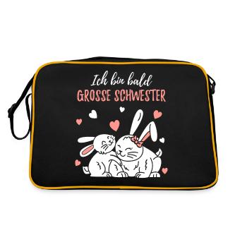 Bald grosse Schwester / Werde grosse Schwester - Retro Tasche - Schwarz/Gold - Hinten
