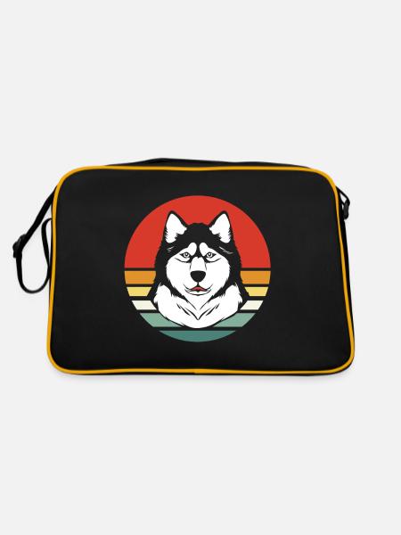 Malamute Schlittenhund - Retro Tasche - Schwarz/Gold - Hinten
