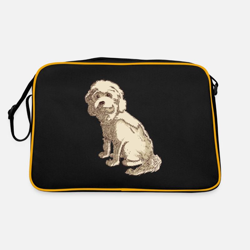 Cockapoo Hundezeichnung eines Cockapoo - Retro Tasche - Schwarz/Gold