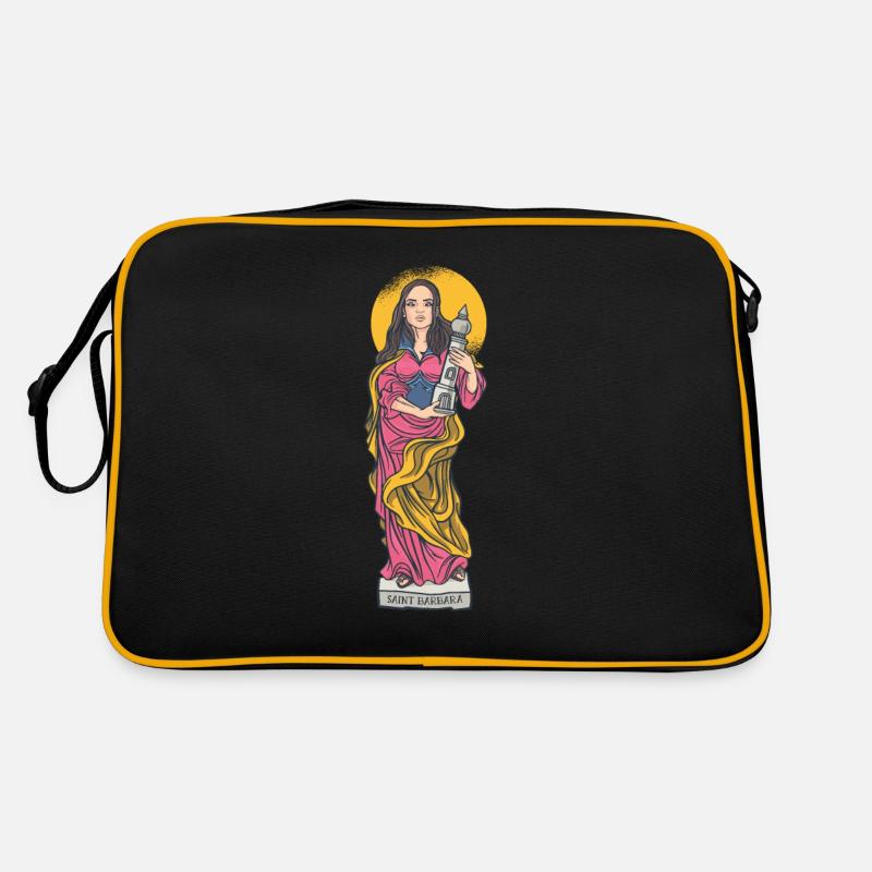 Buntes Porträt der Heiligen Barbara auf Büste - Retro Tasche - Schwarz/Gold