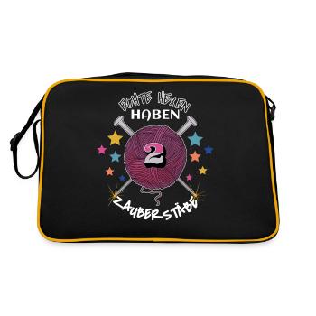 Echte Hexen haben zwei Zauberstäbe stricken - Retro Tasche - Schwarz/Gold - Hinten