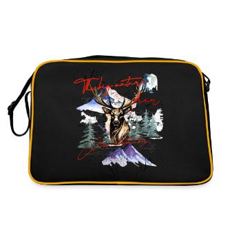 Hirsch Hirschgeweih Berge Geschenkidee - Retro Tasche - Schwarz/Gold - Hinten