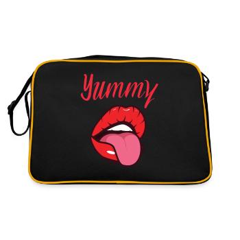 Yummy Female Mouth Sticking Tongue Out Red - Retro Tasche - Schwarz/Gold - Hinten