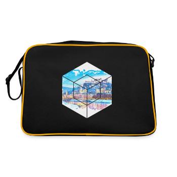 Salzburg bekannt für seine Mozartkugeln Design - Retro Tasche - Schwarz/Gold - Hinten