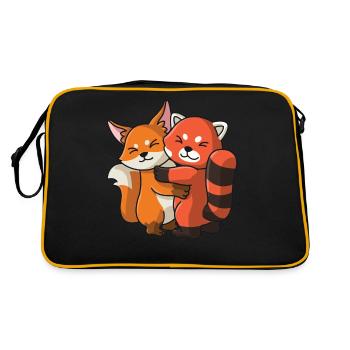 Renard avec panda roux aime les animaux mignons doux - Sac Retro - noir/or - Dos