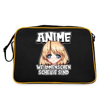 Anime weil Menschen scheiße sind Otaku Manga - Retro Tasche - Schwarz/Gold - Hinten