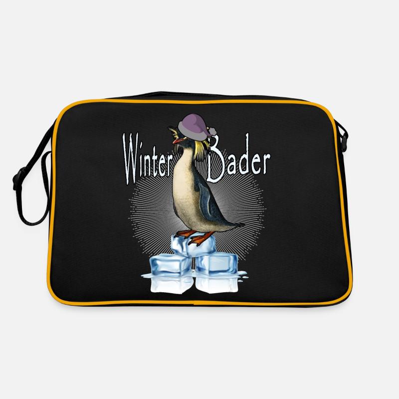 eisbaden eisbader winterbader pudelmütze kalt eis - Retro Tasche - Schwarz/Gold